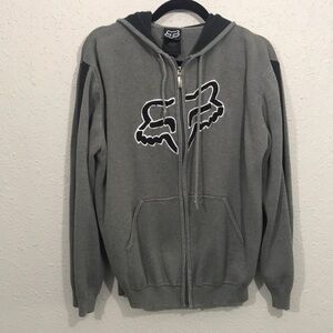 Fox Racing Gray Embroidered Insignia Kangaroo Pocket‎ Hooded Sweater size M